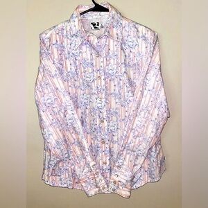 Rockies Cotton Red White Blue Western Rhinestone Pearl Snap Button Shirt S